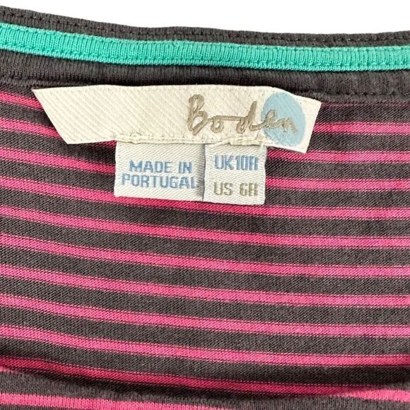 Boden Easy T-Shirt Dress in Brown & Pink Stripe size 6R - Picture 3 of 6